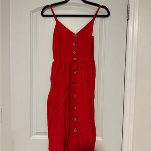 Red Button-Down Cotton Sundress